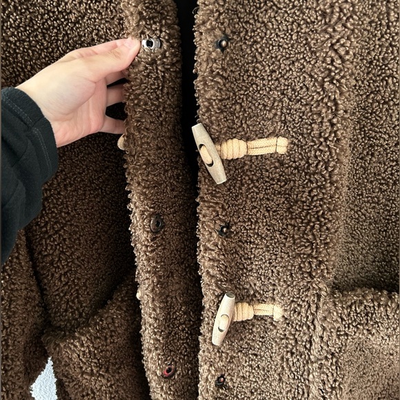 Zara Kids Teddy Duffle Toggle Hooded Coat Brown Size Big Kid 13-14 / 164CM - Picture 10 of 14